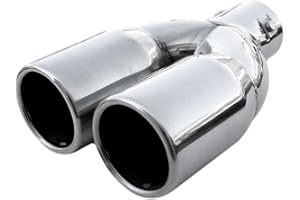 BOLOROMO Double Exhaust Tip Muffler Trim Tail Twin End Pipe Sport Stainless Steel Chrome 55 mm