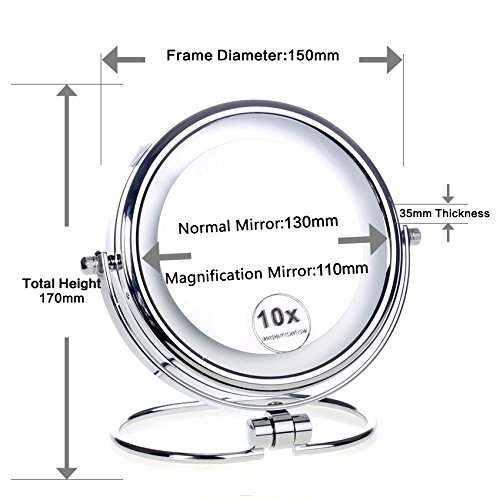 HIMRY® LED Stand KosmetikSpiegel 6 Zoll, Batteriebetrieben, beleuchtedte Standspiegel Kosmetikspiegel Tischspiegel, Make-Up, Rasieren, Badezimmer Spiegel, Spiegel 360 ° drehbar, doppelseitigen Standard und 7 Fach Vergrößerung, KXD3137-7x - 6