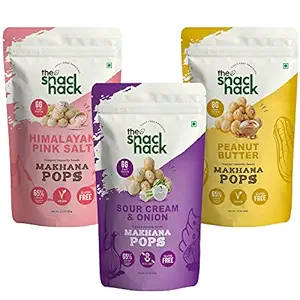 The Snack Hack Makhana Pops Pack of 3 | Himalayan Pink Salt, Sour Cream & Onion, Peanut Butter | Healthy Snack | Foxnuts | Protein Rich Roasted Makhana | Snack for Kids | Gluten-Free