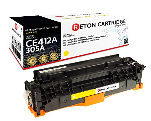 Original Reton Toner +30% mehr Leistung, kompatibel, Gelb für HP M475DW (CE412A), HP 305A, PRINTER M451DW, M451NW, COLOR LASERJET M351A, LASERJET PRO 300 M351A, Gelb (Color: 2600 Seiten)