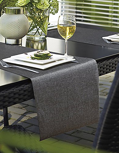 Stilvoller OUTDOOR - Tischläufer " METALLIC " in ANTHRAZIT / GRAU / SILBER - Größe 40x150 - der perfekte Tischläufer für drinnen und draußen - geeignet für Haus, Terrasse, Balkon und Garten - ABWASCHBAR - WIND- und WETTERFEST - UV-BESTÄNDIG - RUTSCHFEST - geprüft nach Öko - Tex Standard 100 - MADE in GERMANY - auch in vielen weiteren FARBEN erhältlich - aus dem KAMACA-SHOP