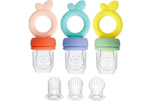 PandaEar 3 Pack Silicone Baby Fruit Food Feeder Pacifier with 3 Sizes Silicone Pouches, BPA Free Mesh Feeder for Infants