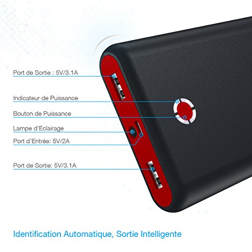 POWERADD Pilot X7 Chargeur Portable 20000mAh avec Deux Port de Sortie  3 1A 3 1A  pour iPhone  iPad  Samsung  Huawei  d   Autres Smartphones - Noir Rouge