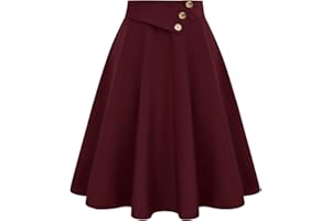 Belle Poque Women Vintage A-Line Skirt High Waisted Midi Party Skirt with Pockets& Buttons