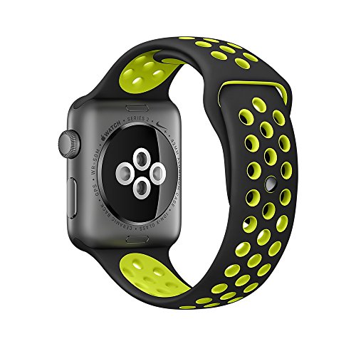 Apple Watch Correa Pinhen Flexible y transpirable Silicona Suave Reemplazo de Banda Sport Band para Apple Watch Series 2 (42MM Green)