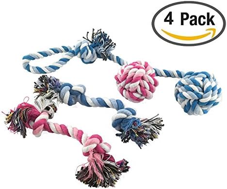 Newtensina Pack of 4pcs Pets Dog Chew Toy Chew Rope Dog Cotton Chew Ropes Cotton Chew Ball Teeth Cleaning Biting Toys for Puppies Dogs - S