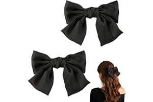 ZEVONDA 2 Pack Bow Hair Clips - Silky Satin Ribbon Hair Bows Barrettes with Metal Clasp Bow Hair Pins Solid Color Sweetness butterfly Clips Hair Accessories for Girls Women, Black*2