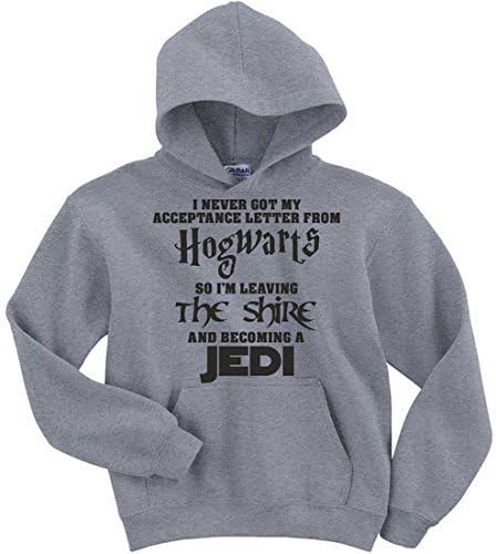 Naughtees clothing I never got my acceptance letter from Hogwarts so I'm leaving The Shire and becoming a Jedi hoodie top XXL heather grey standard fit T-shirt