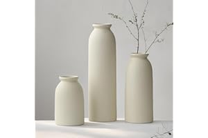 VIVIDFLOW 26.6cm Set of 3 Small Ceramic Vases for Home Decor & Table Centrepieces, Rustic Farmhouse Style, Mini Decorative Vases (XL Beige)