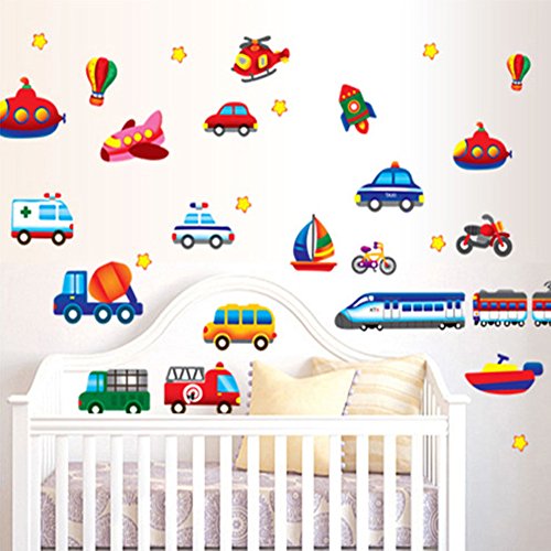 Kinder Zug Auto Hubschrauber Wandtattoos Wandaufkleber Wandsticker für Kinderzimmer Dekoration DIY - 3