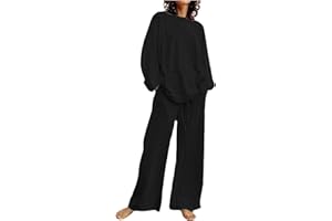 HAOLEI Ensemble Jogging Femme Coton et Lin Survêtement 2 Pcs Combinaison Été Automne Sweat Sweatshirt Pantalon de Sport Tenue de Sport Décontracté Streetwear Lâche Respirant T-Shirts + Pantalon