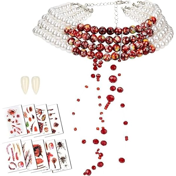 2er-Set Vampir-Bluthalsketten – Grusel-Accessoire Für Halloween, Verstellbar, Aus Kunststoff