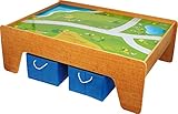 Maße: 119 x 82 x 41 cm small foot 2232 Spieltisch aus Holz, mit Textiloberfläche, inkl. zwei Boxen aus Textil für mehr Stauraum, ab 3 Jahren