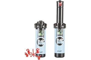 GNCGARDEN Arroseur Rain S050 - Turbine émergente 10 cm + buses interchangeables | Réglable 40-360° 1/2 femelle + 5 buses interchangeables | Arroseurs d'arrosage