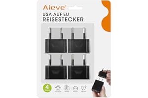 AIEVE Lot de 4 Prises de Voyage US vers EU Prise USA vers 2 Broches Euro/Allemagne Prise Amérique/Canada/Mexique Prise de convertisseur Adaptateur pour appareils avec Alimentation US (Noir)