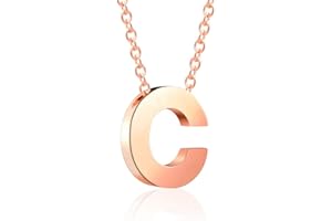 VU100 Initiale Collier pour Femmes Filles Lettre Pendentif Acier Inoxydable Chaîne Bijoux - Or Rose