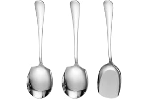 MEMOFYND Lot de 3 cuillères de service en acier inoxydable - Cuillères de buffet - Grandes cuillères avec long manche - Pour cuisine, salle à manger, banquet - Argenté