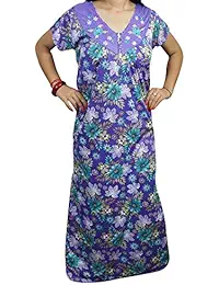 Indiatrendzs Women Hosiery Cotton Maxi Nighty Floral Nightwear Night Gown 46" (Purple)