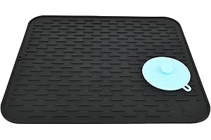 SUPER KITCHEN Large Silicone Draining Board Mat Dish Drying Mat with Silicon Sponge, Cutlery Drainer Mat, Countertop Mat Heat Resistant Trivet, Sink Organizer Caddy Tray Perfect Gift (Black, 45×40cm)