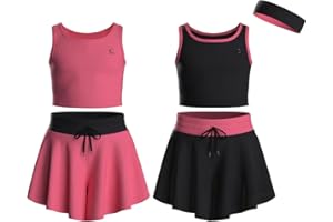 Essenclo Flowy Girls Butterfly Shorts Skirts w/Pockets & Athletic Sleeveless Tank Tops, Dance Tennis Cheer Running (5pc Set)