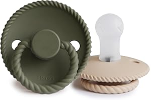 FRIGG Rope silikonowy smoczek, 2 szt., symetryczny smoczek w kształcie wiśni, nie zawiera BPA, wyprodukowany w Danii, silikonowy smoczek (rozmiar 1 (0-6 miesięcy), rogalaktyka/oliwkowy)