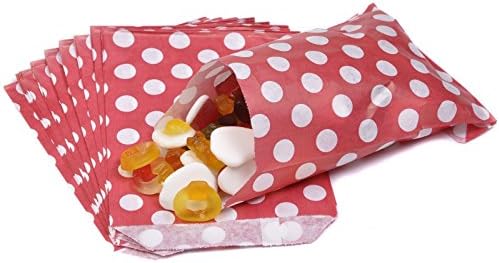 JeeJaan 100 CANDY POLKA DOT PAPER BAGS SWEET FAVOUR BUFFET GIFT SHOP PARTY SWEETS CAKE WEDDING (Red Polka Dot, 5"x7")