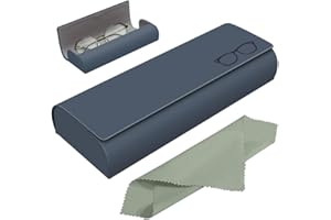 AZWOOD Hard Shell Glasses Case, Portable Eyeglass Case, Unisex PU Leather Sunglasses Storage Box with Cleaning Cloth - Spectacle Case Protective Glasses Stand for Men Women Study Work