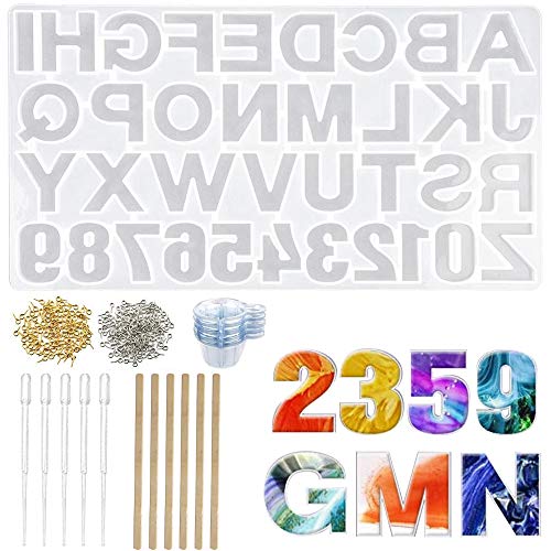Molde de Fundición para Bricolaje,Lhedon Molde de Resina Epoxi con Número de Letras,Alfabeto,Joyas,Molde de Silicona Para Llavero,Colgantes,Herramientas de Enseñanza
