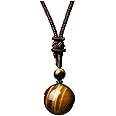 JOVIVI Healing Crystals Necklace Natural Yellow Tiger Eye Lucky Blessing Protection Chakra Beads Stone Pendant for Women Men Adjustable