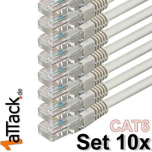 1aTTack CAT6 UTP Netzwerk Patch Kabel mit 2 x RJ45 Stecker Set (10 Stück) 0,5m grau - 2