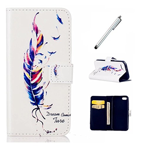 MUTOUREN Hülle für iphone 6 Plus iphone 6S Plus Schutzhülle [Kratzfeste, Scratch-Resistant] Bookstyle PU Lader HandyHülle Tasche Wallet Flip Case Lederhülle Brieftasche mit Standfunktion Kartenfächer Magnetic schließt Painted Muster- Bunt Feder + Metall Stylus Stift