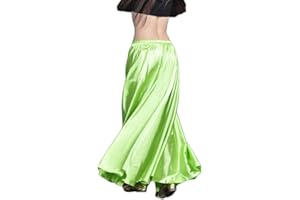 DAIHAN Falda Larga Color Sólido Satén Mujer Falda De Danza De Vientre Profesional Swing Maxi Ropa