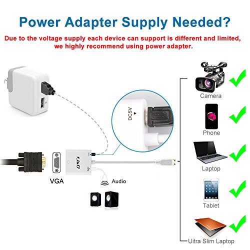 Mini HDMI auf VGA, J&D Goldbeschichteter Mini HDMI auf VGA Konverter inkl. Audio – Weiß - 3