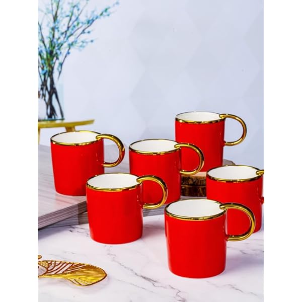 Buy ROXX Porcelain Coffee/Tea Gold Design Mug Set of 6pcs RX-6303