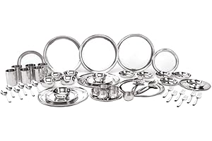 Shri & Sam Stainless Steel Shagun Dinner Set | 50 Pcs Set | Serves 6 People - Solid