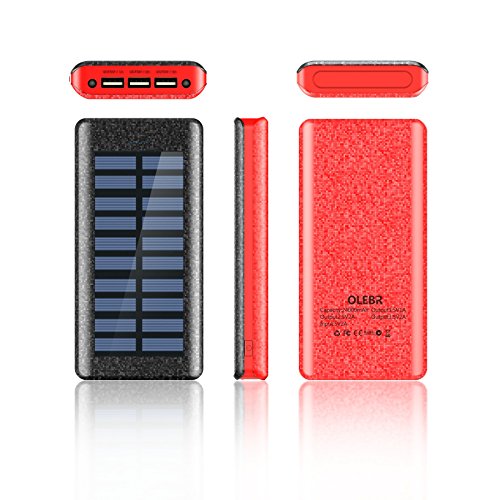 Bater  a Externa Power Bank 24000mAh   Cargador Solar de OLEBR con puerto de alta velocidad  2 LED ligeros  3 puertos de carga USB de alta velocidad para iPhone  iPad  Samsung Galaxy   androide y otros dispositivos-Red