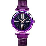 GIMTO Rose Gold Quarz Damenuhr Luxusmarke Star Sky - Kreatives Armband Lässige Frauen Wasserdichte Armbanduhr Mesh,Purple