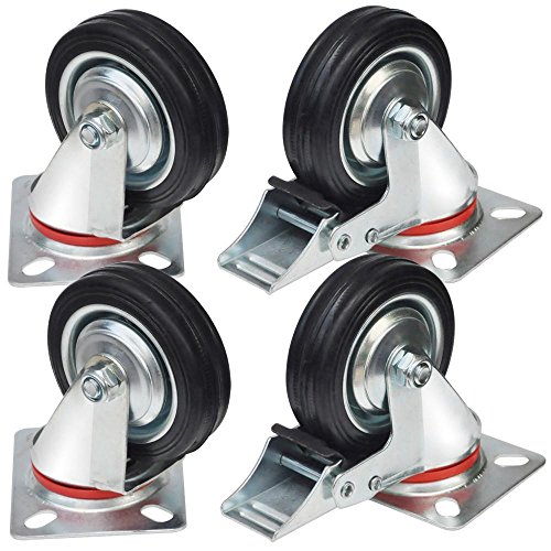 Yahee 4er Set Transportrollen Schwenkrollen Möbelrollen Laufrolle Gummi lenkbar 75mm 50kg Tragkraft 2 mit Bremse - 3
