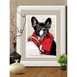 Kunstdrucke, Hund, Bulldogge auf Antike Buchseite,#BUL19