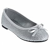 zapatos niña ceremonia blancos  Eva Mode de niña Bailarinas Guantes Purpurina Lazo en Muchos Colores, Color Plateado, Talla 35 EU