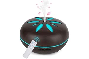 GeeRic Diffusore di Oli Essenziali 550 ML, Ultrasuoni Umidificatore Diffusore di Aroma Diffusori Oli Profumati Nebulizzator per Oli Essenziali Silenzioso 7 Colori LED Regalo Marrone Scuro