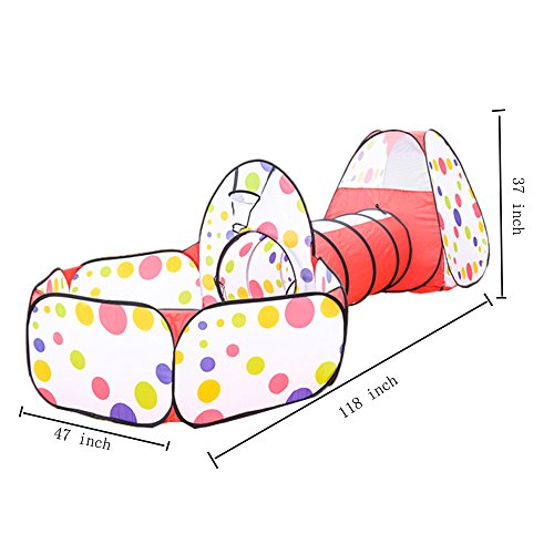 Sonyabecca Children's Play Tent Tunnel Cubby-Tube-Teepee Playground 3pc Pop -up Indoor Outdoor Game house Toy Hut Easy Fold Ocean Ball Pit with Basketball Hoop