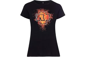 Rammstein Damen T-Shirt Lava Logo Offizielles Band Merchandise Fan Shirt schwarz mit mehrfarbigem Front und Back Print