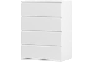 PANANA Wooden Chest Of Drawers, 4/5/6 Drawer Modern Heavy Duty Dresser No Handle Sleek Design Tall Dresser Storage Organizer Unit Bedroom Furniture for Home Office (White, 4 Drawers)