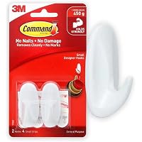 Command Designer Small Hooks,Holds 450gm, 2 Hooks and 4 Strips,Self Adhesive, Damage Free Wall