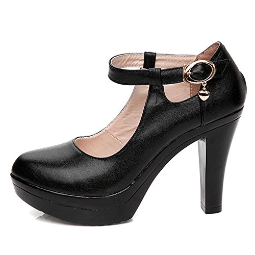 kalends Damen Echtleder Plus Größe Schnalle High Heels Arbeit Schuhe Pumpen - 2