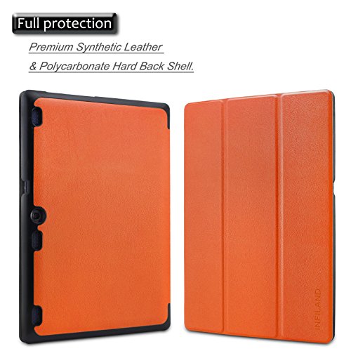 Infiland Lenovo Tab 2 A10-70 / Tab 2 A10-70L / Tab 2 A10-70F / Tab 2 A10-30F / Tab 2 A10-30L / Tab 3 10 Business/ Tab3 10 Plus Hülle Case, Ultra Dünn Tri-Fold Smart-Muschel PU Leder Schutzhülle für Lenovo Tab 2 A10-70 / Tab 2 A10-30 / Tab 3 10 Business/ Tab3 10 Plus 10,1 Zoll Tablet (mit Auto Schlaf / Wach Funktion)(Orange) - 2