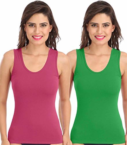 Women's 8009 Sando Camisole, Spaghetti for Yoga Sports Workout Multi Color Pack of 2
