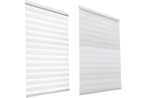 HSYLYM Cheap Luxury Blackout Roller Shades Double Layer Day and Night Indoor Shade Window Manual Zebra Blinds (Width 110cm x Length 150cm,White)