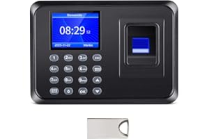 MIKONIYA Máquina Fichar de Asistencia Biométrica de Huella Dactilar con Sistema Española Pantalla LCD, Cable eléctrico, Memoria de 16GB, con Capacidad de 1000 Huellas,Dorado